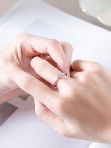 Cutie cadou elegantă și versatilă, inel cu zirconiu cubic, bijuterii pentru femei pentru logodnă și purtare zilnică, material cupru, rezistent la decolorare și hipoalergenic, cadou ideal de Ziua Îndrăgostiților - Argint - Vizualizare 5