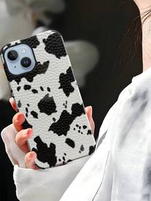 Cow Pattern 1pc Creative Black & White Milk Pattern Phone Case, Fashionable Minimalist Cute Elements, Ultra-Soft Leather Texture, Compatible With IPhone/ Galaxy S24 Ultra, 17 Pro Max/16 Pro Max/12 Pro/13/14 Plus/15 Pro Max/16 Pro Max/11/13 Pro - Black and White - View 10