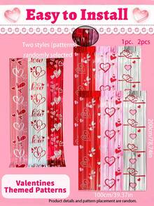 2片箔片流苏帘，闪亮金属线背景心形图案，适合装饰生日、婚礼、派对、70年代、80年代、90年代迪斯科主题、单身派对和彩虹主题派对，可用作悬挂装饰、情人节装饰、拍照背景，是拍摄精美照片的理想之选（红色） - 彩色 - 查看 9