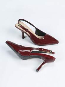 女士酒红色性感尖头细高跟搭扣带派对优雅舒适百搭高跟鞋 - 酒紅色 - 查看 6