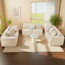 Sectional Cloud Couch For Living Room, Modular Floor Sofa With Plush Corduroy, No Assembly Required, Big Comfy Couches Set With Fluffy Memory Foam, Stupendous U Shaped Sofas With Chaise,Freely Configurable Layout - 米色 - 查看 6