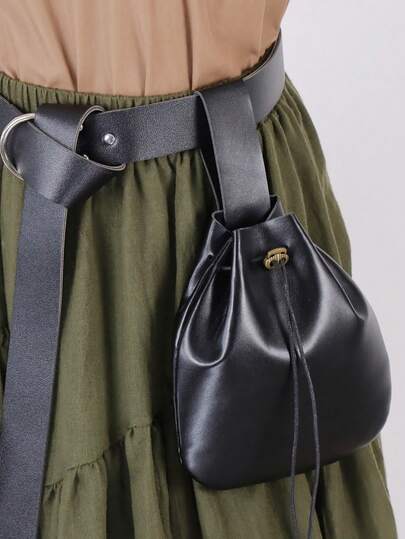 1PC Retro Drawstring Faux Leather Waist Pouch With Adjustable Strap Boho Festival Accessory Festival & Casual Wear Hip Pouch
