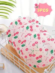 3pcs/Set Reusable Waterproof Shower Cap, Bathing Cap, Hair Washing Cap, Cherry Print Shower Cap, Waterproof Bathing Cap, Elastic Hair Cover, Bathroom Decor, Suitable For Valentine's Day, New Year, Spring Vacation, Home SPA, Travel - Multicolor - View 13