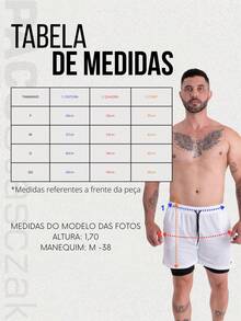 Kit 2 Bermuda 2em1 Masculino Academia Proteção UV Bolso pra Celular e Alça para toalha/camiseta - Branco+Marinho - Visão 2
