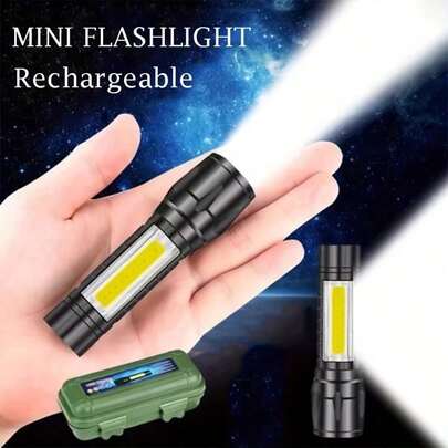 1/2/3/4/5PCS Aluminum Alloy Rechargeable LED Small Flashlight, High Lumen Ultra Bright Flashlight, Outdoor Emergency Camping And Hiking 3-Mode COB Strong Light Flashlight (Shipped In Random Colors)