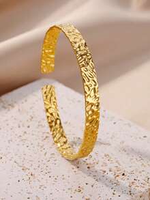 VJS New Rhinestone Heart-Shaped Clasp Bracelet, Hollow Heart Stainless Steel Bracelet, Minimalist Style, Couples Versatile - Yellow Gold - View 4
