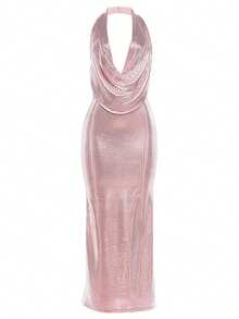 优雅性感针织露背深V领无袖派对连衣裙 - 粉色 - 查看 12