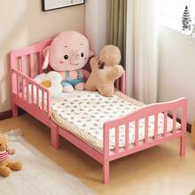Wooden Baby Toddler Bed Children Bedroom Furniture With Safety Guardrails White - 粉色 - 查看 12