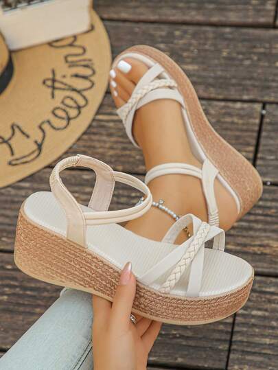 1 đôi sandal đế cao dành cho tuổi teen, size nhỏ, thời trang mùa hè, kiểu dáng tối giản, quai cài, thoải mái, đa năng, thích hợp cho kỳ nghỉ, đi biển, nhẹ.