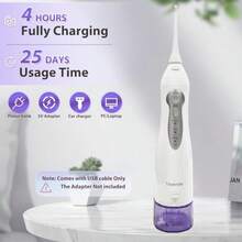 hilo dental eléctrico de agua inalámbrico, irrigador oral, 3 modos, 5 puntas, para higiene familiar, tanque de 300 ml, impermeable - Púrpura - Ver 1