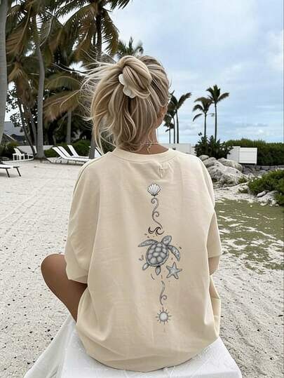 Women's Summer New Simple Slogan Print Casual Vacation Loose Fit Round Neck Short Sleeve T-Shirt, Fashionable Everyday Top, Suitable For Daily And Vacation Wear. Women's T-Shirt Top.