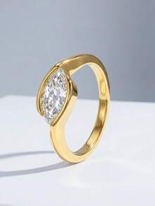 1枚梨形立方氧化锆优雅戒指，S925纯银镀铂金，精致首饰，适合日常佩戴，礼品之选 - 簡約扭臂馬眼戒指 - 查看 1