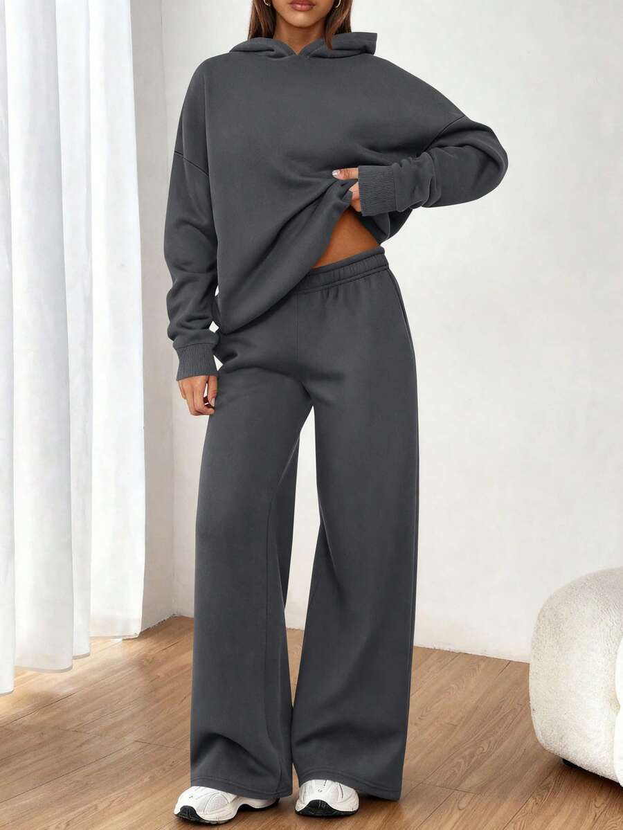 Womens Sweatsuits 2 Piece Set Casual Winter Long Sleeve Hoodie Loose Wide Leg Sweatpants Fall Tracksuit Spring Fall Clothes For Women Valentine Vacation Outfits Women - 深灰色 - 查看 1