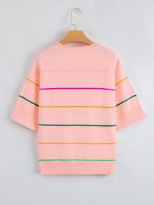 Acelitt Colorblock Striped 3/4 Sleeve Casual Knit Top, Suitable For All Seasons Pink - Pink - View 7