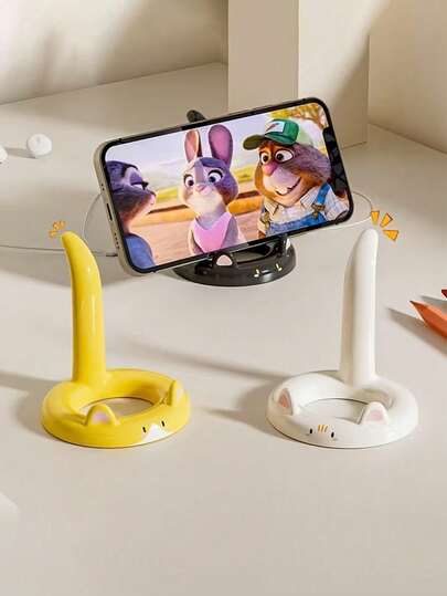 1pc Cute Cat Shaped Multi-Angle Adjustable Desktop Phone Holder, Suitable For Watching Shows, Live Streaming, Dorm Or Bedside Use, Multifunctional Holder For Hair Accessories Storage
