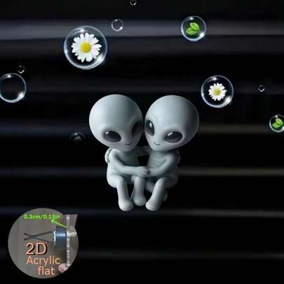 2D Flat, 1pc Hugging Aliens Air Vent Clip Decor, "Fragrance-Free", With Dual Odorless Sponge Pads, "Fragrance Diffuser", No Scent Source, 2D Flat Acrylic Luxury Cartoon Ornament, Fashionable Interior Accessory, Can Add Own Fragrance, 2D Flat
