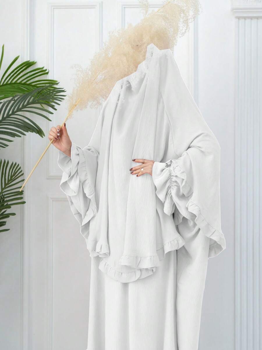 Bộ 2 món (Khimar + Abaya) Trang phục cầu nguyện Hồi giáo, Áo choàng dài Abaya kết hợp với khăn trùm đầu Hijab cùng màu, Trang phục cầu nguyện Jilbab thiết yếu ngoài trời, Áo choàng Abaya dành cho nữ, Abaya cho phụ nữ Hồi giáo - Nhiều màu - Xem 1