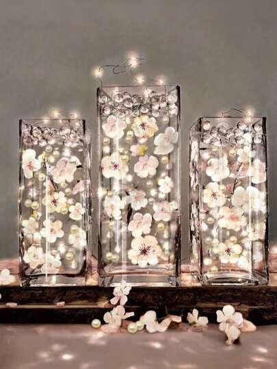 100 st. konstgjorda körsbärsblommor och 5000 st. vattenpärlor i set, för vasdekoration, vasfyllning, flytande ljusdekoration i mitten, gör-det-själv-bröllopsdekoration, alla hjärtans dag-dekoration, temafest, bar- och restaurangdekoration, heminredning, rumsdekoration, glasvasdekoration