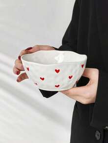 1pc/2pcs/4pcs Korean Ins-Style Handpainted Small Heart Love Ceramic Bowl, Cute Pattern Bowl, Daily Dessert Bowl, Ice Cream Bowl, Fruit Salad Bowl, Household Rice Bowl - Multicolor - View 14