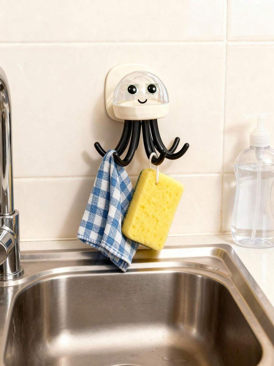 新款多功能章鱼挂钩 - 安装简便，壁挂式塑料挂钩，适用于浴室、厨房和衣柜收纳，时尚造型，并具有特殊的简易安装功能 - 彩色 - 查看 1