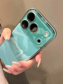 Minimalist Electroplated Glass Phone Case Compatible With IPhone 17 Pro Max, Women's Luxury Reflective Mirror Protective Cover Compatible With IPhone 16, 15, 14, 13 With Lens Film, Shockproof High-End Goddess Design - Baby Blue - View 2