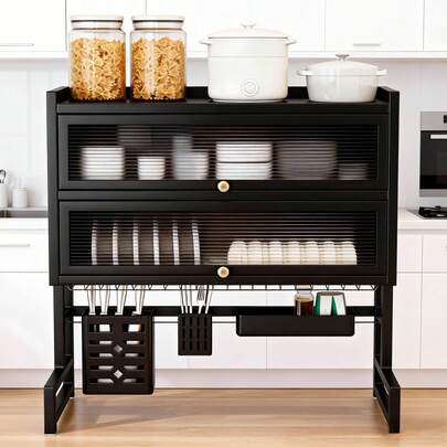 HanTai Over The Sink Dish Drainer Drying Rack, 4Tier Full Stainless Steel Storage Adjustable Length Kitchen Rack, Multifunctional Expandable Counter Organizer, Space Saver Dish Rack