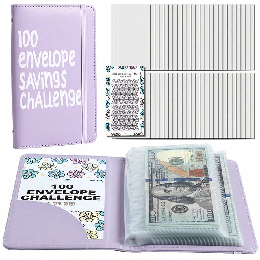 1pc Budget Challenge Workbook - 100 Envelope Budget Challenge Binder With Cash Envelopes, Notebook, Budget Planner, Savings Tracker, New Year Gift - Multicolor - View 1