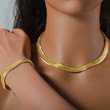 2PCS Fashion Personality 750 Italy 14k Copper Plated Double Strand Interwoven Byzantine Necklace Emperor Chain Men Women Daily Party Banquet Festival Wear - Gold - View 2