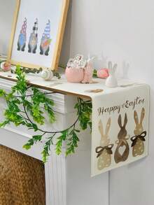 1 pieza Camino de mesa de lino para Pascua, con diseño de conejito de Pascua y huevos, diseño floral cálido, disponible en varios tamaños, adecuado para comedor del hogar, decoración de cocina, decoración del hogar, fiestas al aire decoración de restaurantes, con apariencia de lino texturizado - Blanco - Ver 5
