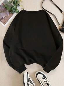 Fun Pattern Printed Sweatshirt, Winter And Autumn Round Neck Casual Sweatshirt, Women's Round Neck Sweatshirt, Fashion Women's Daily Outfits For Men And Women - Loose Fit Easy Relaxed Style - 黑色 - 查看 2