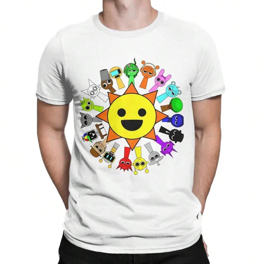 Camisetas divertidas de Sprunki Toys Around Mr Sun para hombres y mujeres, camisetas de algodón de cuello redondo, camisetas de manga corta, nueva llegada de ropa - Blanco - Ver 1