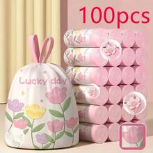 100 Extra-Thick, Large Drawstring Garbage Bags With Lavender Scent. Multi-Purpose Disposable Trash Bags, Suitable For Kitchens, Bathrooms, Bedrooms, Living Rooms, And Toilets. Tear-Resistant, A Household Essential, Also Ideal For Office Cleaning. - 粉色 - 查看 1