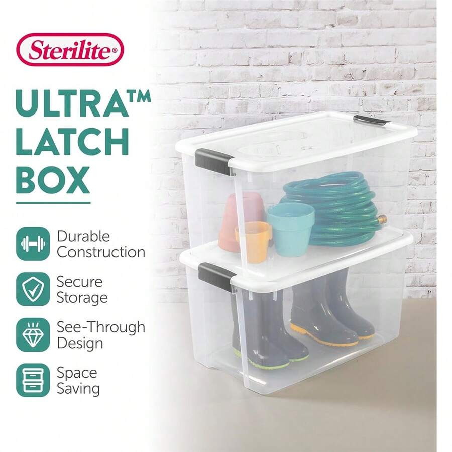 Sterilite 70 Quart Ultra Storage Box, Transparente con Tapa Blanca y Cierres Negros, 4-Pack - Blanco - Ver 1
