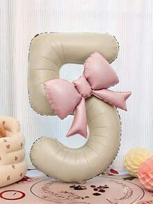 2pcs 40-Inch Ivory Number Balloons & 21-Inch Pink Bow Foil Balloons, Suitable For Wedding, Birthday, Anniversary, Graduation, Mother's Day Decoration, Indoor Room Decor - Cream - View 15