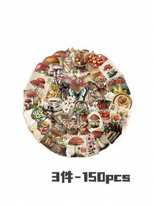 50/150/250/500張復古蘑菇主題2D平面透明貼紙，適用於馬桶蓋、浴室/筆電、筆記本、水瓶、杯子，適合日常使用、派對、居家與節日禮物，蘑菇裝飾文具用品 - 彩色 - 查看 9