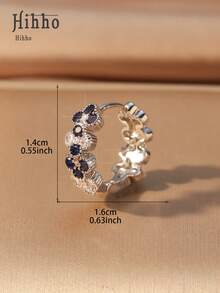 Hihho 1件装时尚多层立方氧化锆复古C形耳夹，彩色宝石镶嵌铜质首饰，女士款 - 銀色 - 查看 18