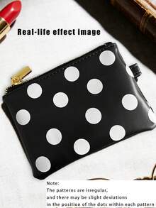 1pc Mini Polka Dot Card Holder Wallet, Minimalist Black & White Asymmetrical Dot Bohemian Style Versatile Card Case, Women's Small Coin Purse, PU Leather Zipper Closure, Fits Cards, Cash, Coins, Ideal For Daily Use, Christmas Gift - Black and White - View 2