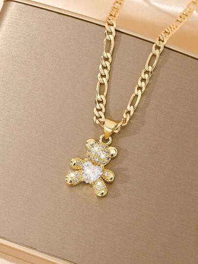  1 pieza Colgante de oso travieso con corazón de circonita incrustado en cobre, adecuado para niñas/niños/familia/amigos, multifuncional, lujoso, para fiestas, banquetes, vacaciones, Navidad, Acción de Gracias, Halloween, regalo