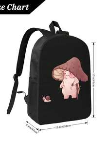 Elderly Mushroom Walking Pet Snail Baseball Cap  Graphic Print Polyester Backpack - Spacious Compartments For School/Travel - 黑色 - 查看 4