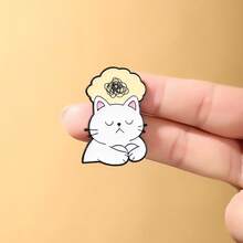 دبوس إينامل قطة بيضاء - يتميز بقطة نائمة مع فقاعة تفكير صفراء وتفاصيل خربشة فوضوية، دبوس صدر لعشاق القطط، للارتداء اليومي أو كهدية، إكسسوار موضة بتصميم كرتوني كاواييي - متعدد الألوان - مشاهدة 2