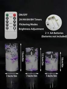 1/2/3pcs Flameless Flickering Candles With Remote Control And Timer, LED Candles With Realistic Wick, Warm Flame, Suitable For Home Decor, Wedding, Valentine's Day, Party, Candle Warmer, Gift - Purple - View 7
