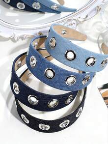 1件装 女孩时尚个性化牛仔镂空发箍，多功能发圈，适合日常、派对、学校等各种场合 - 彩色 - 查看 2