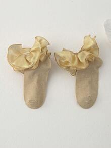 1 par de calcetines de baile de algodón para niñas con grandes volantes, calcetines cortos de estilo princesa elegante para atuendo de fiesta - Dorado - Ver 3