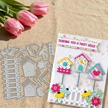 Creative Birdhouse And Fence Dies, DIY Scrapbooking Album And Embossing Stencil, Greeting Card Making Tool, Card Paper Cutting Crafts ,Gift Card Making Template Die Cuts. - Silver - View 6
