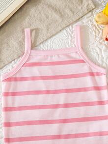 3pcs/Set Baby Girls' Sleeveless Cute Cartoon Rabbit & Floral Print Romper Outfit, Summer - Pink - View 11