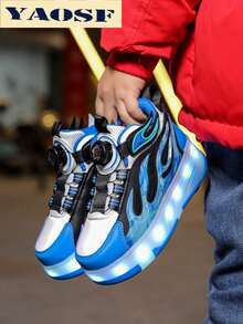 YAOSF 儿童及青少年轮滑鞋，升级版，稳定性更强，可拆卸两用运动鞋，街头酷炫轮滑鞋，户外运动发光鞋，亲子鞋，新款直排轮滑鞋，夜光鞋，带灯轮滑鞋，USB充电轮滑鞋，LED发光轮滑鞋，鞋底发光运动鞋