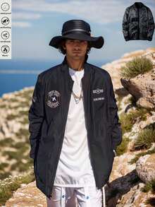 双面穿军用户外男士飞行夹克，适合户外活动、旅行、徒步，黑色，春季送礼佳品 - 黑色 - 查看 5