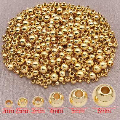 30 piezas de cuentas espaciadoras de latón dorado de 18K, lisas y redondas, de 2/2.5/3/4/5/6mm, para manualidades DIY y elaboración de joyas