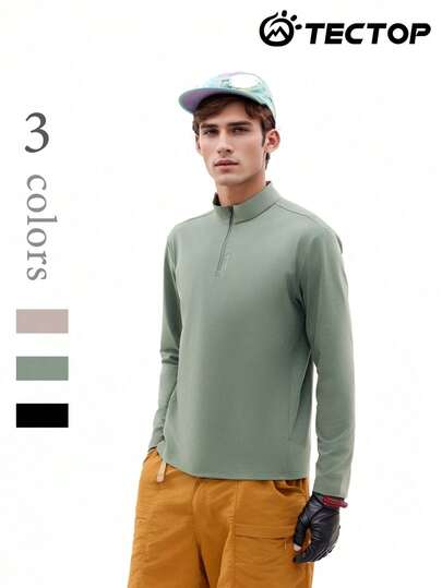 TECTOP Men's Long Sleeve T-Shirt, 1/4 Zip Collar, Comfortable Stretchy Fabric, Suitable For Outdoor Fitness, Running, Hiking, Sports, Spring/Summer