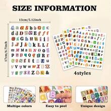 4/8/12张英文字母和数字符号贴纸套装，复古剪贴簿贴纸，装饰日记贴纸，剪贴簿用品套装，字母贴纸，适用于剪贴簿 - 彩色 - 查看 2